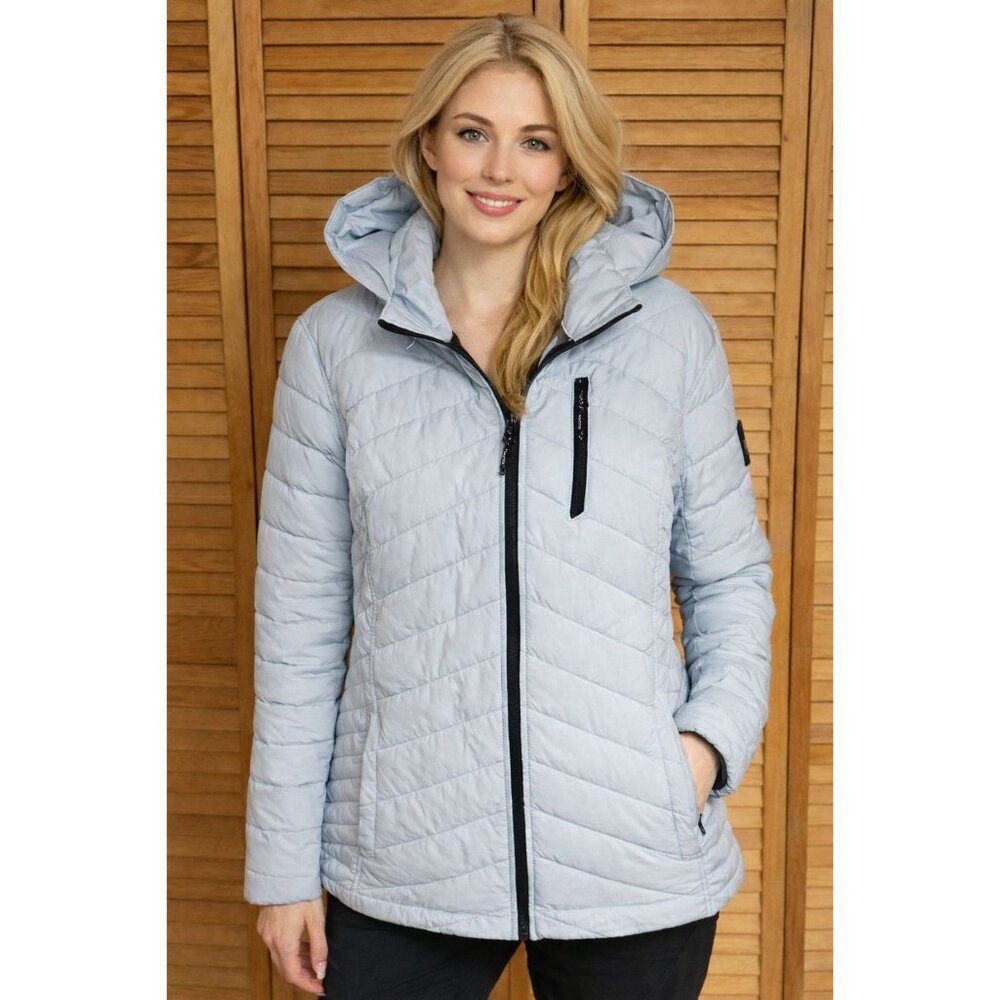 Nautica Women's Baby Blue Jacket Coat Full Zip Hood Water Resistant Packable XXL